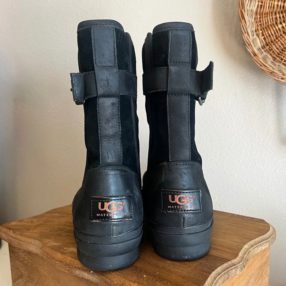 UGG Simmens Black Waterproof Leather Suede Mid Calf Boots 1017932 Womens‎ 8